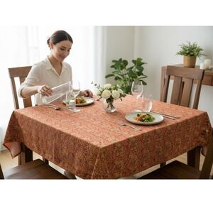 Xochi Fruit Tapestry Terracotta French Country Square Tablecloth 66x66  India